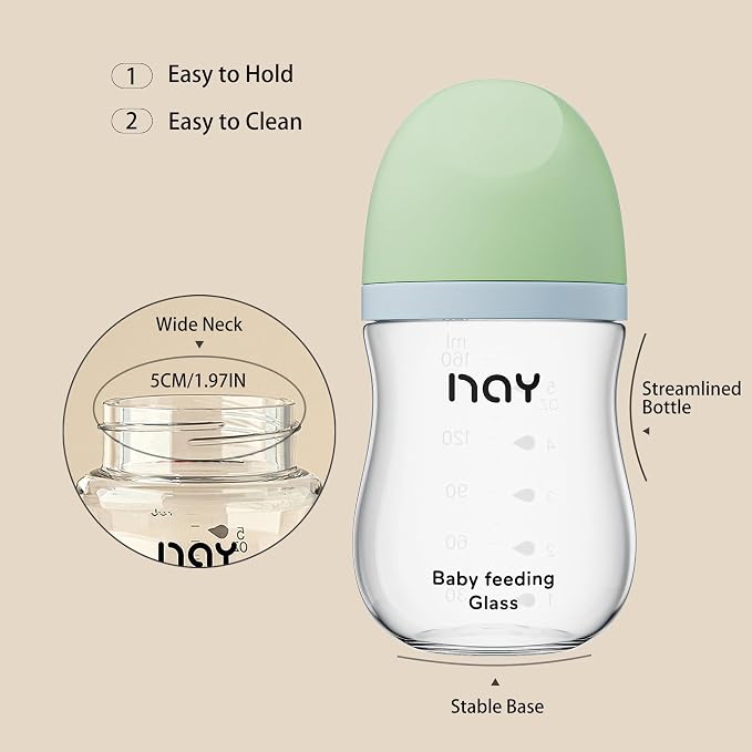 Natural Glass Baby Bottle Wide Neck, Anti-Colic Baby Bottle, Includes 2Pcs - Image 6