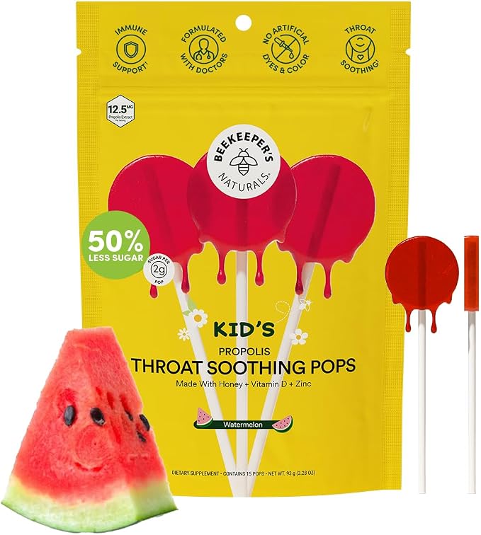 Kids Throat Soothing Watermelon Lollipops, by Beekeeper's Naturals by BeekeepersNaturals