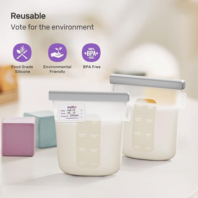 Nuliie 7 Pcs Silicone Breastmilk Storage Bags Reusable, 8oz/240ml Double - Image 5
