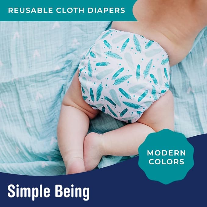 Simple Being Reusable Cloth Diapers, One Size Adjustable, Washable Soft - Image 8