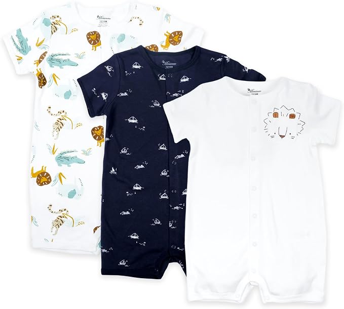 3-Pack 100% Cotton Baby Boy Rompers, 0-24Months Short Sleeve Toddler Romper by Thisisminicocos