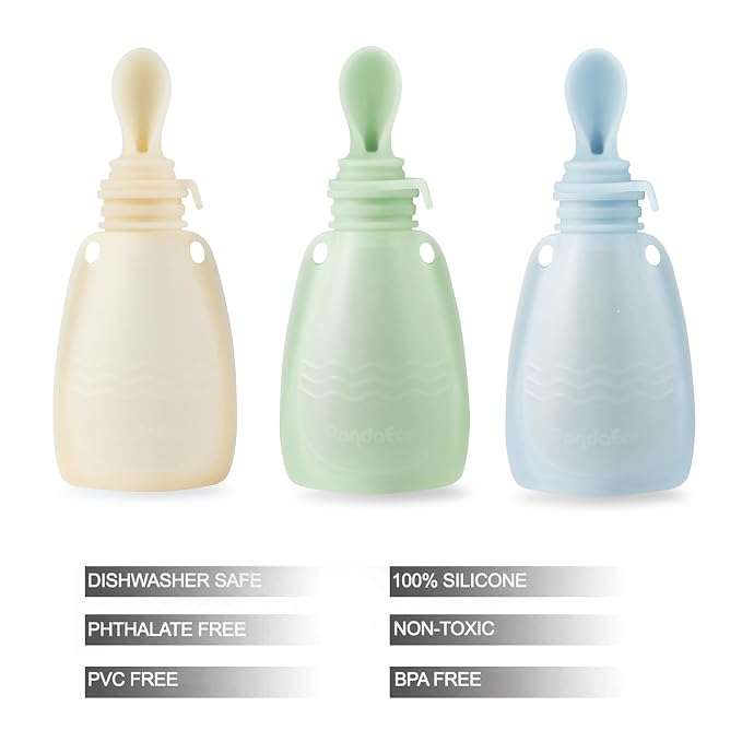 PandaEar 3 Pack Silicone Baby Food Pouches, Reusable Squeeze Pouches - Image 2