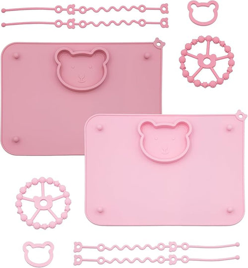 2 Pack Baby Silicone Mat with Suction Base and 4 Stretchable Straps, 6 Strong by Unknown