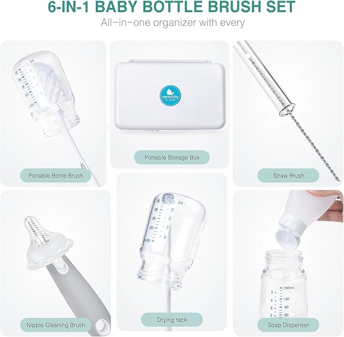 Termichy Travel Bottle Cleaning Kit: Portable Drying Rack & Brush Set - Image 3