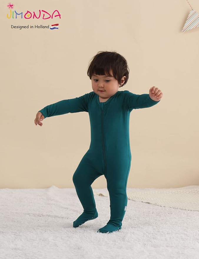 Jimonda Baby Romper Boys Girls Bamboo Pajamas 2-Way Zipper Footed Unisex Zip-Up - Image 3