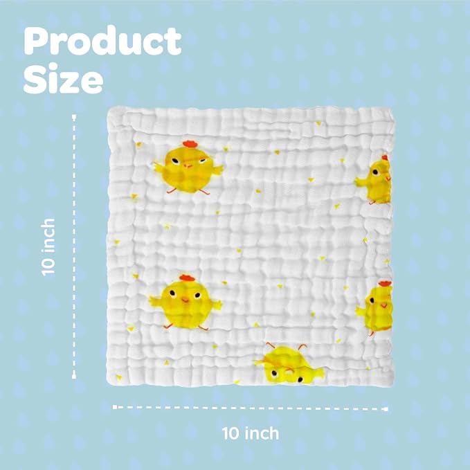 Muslin Baby Washcloths Baby Wipes Newborn Pack of 7-Animal Patten, Absorbent - Image 6