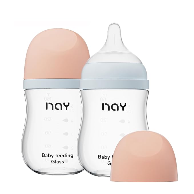 Natural Glass Baby Bottle Wide Neck, Anti-Colic Baby Bottle, Includes 2Pcs by yanyoyo