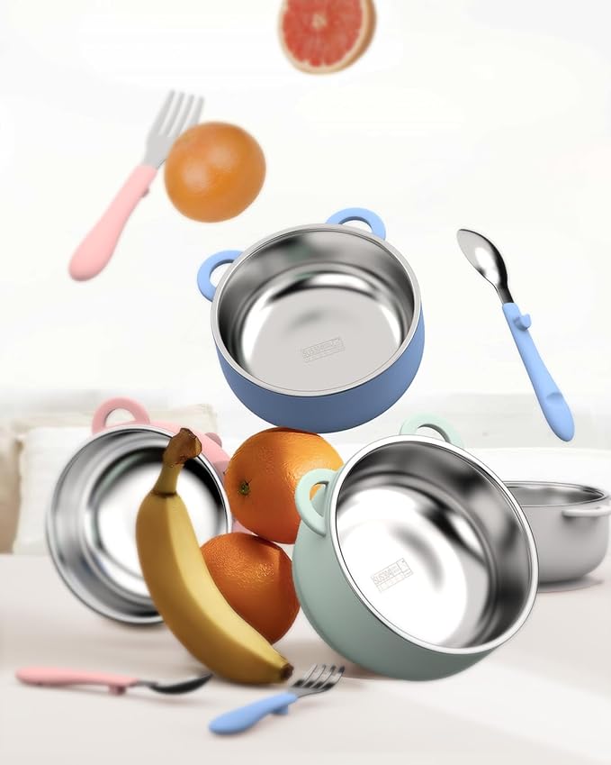 Toddler Feeding Suction Bowls and Utensils Set, 2-in-1 Stainless Steel 304 Kids - Image 6