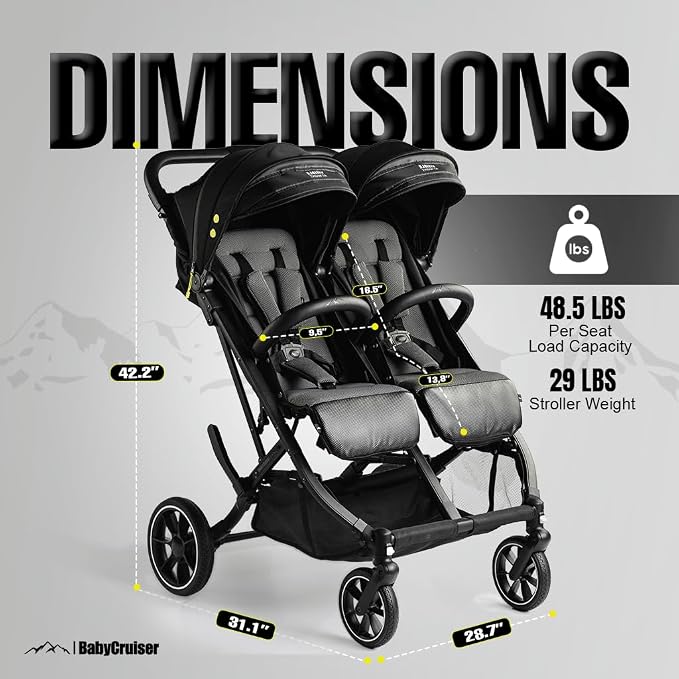 BabyCruiser Double Stroller Newborn and Toddler – Compact Side by Side Twin - Image 2