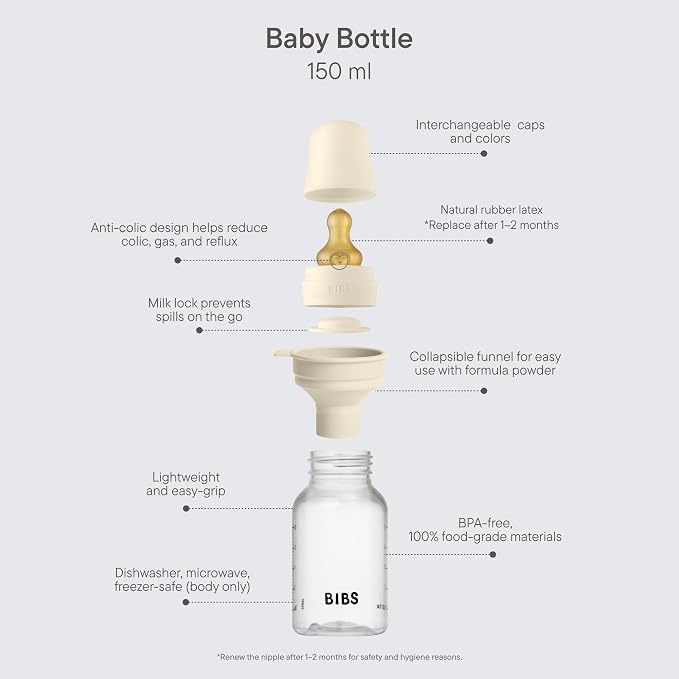 BIBS Baby Bottle 5 oz / 150 ml Natural Rubber Latex Nipple - Image 2