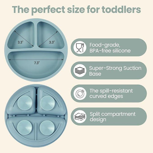 2 Pack Baby Plates with Suction, 2 Pack Silicone Forks and Spoons Set, Baby Led - Image 2