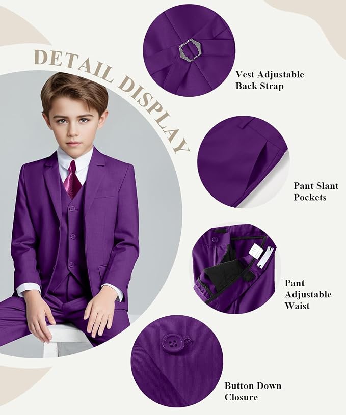 Visaccy Boys Suits Slim Fit Dress Clothes Ring Bearer Outfit - Image 2