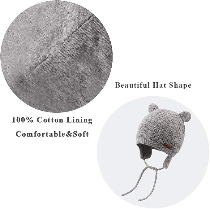 XIAOHAWANG Baby Hat Cute Bear Toddler Earflap Beanie Warm - Image 5