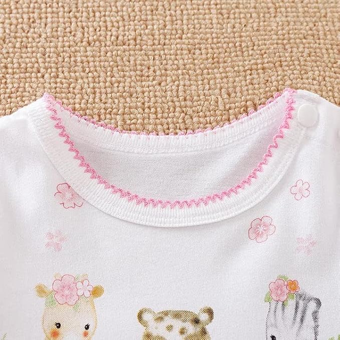 Cute Giraffe + Zebra With Floral Print Long Sleeve Baby Girl Clothes White - Image 4