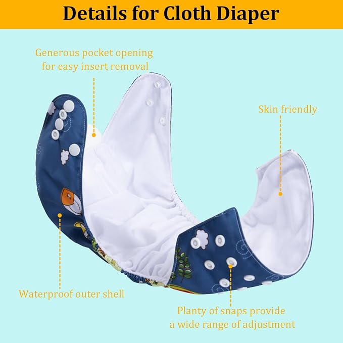 babygoal Reusable Cloth Diapers 6 Pack+6pcs Microfiber Inserts+4pcs Rayon from - Image 3
