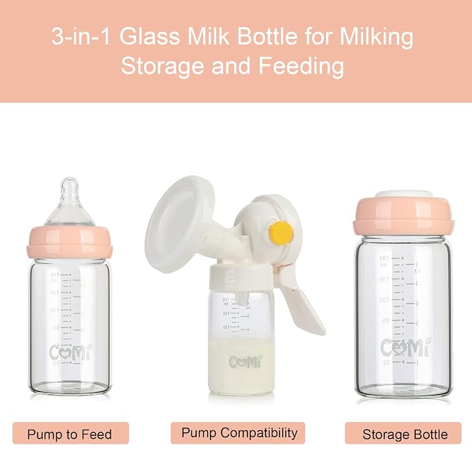 COMI Wide Neck Glass Breastmilk Collection n Storage Bottle, 4 Packs, 6oz - Image 2