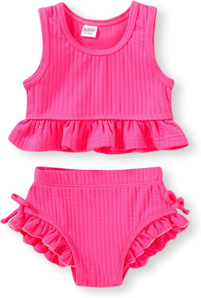 HAPPYMA Baby Swimsuit Toddler Girl Bathing Suit Summer Solid Color Bikini Set by FuntodressHappyChildhood