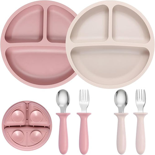 2 Pack Silicone Divided Baby Plates by Eascrozn