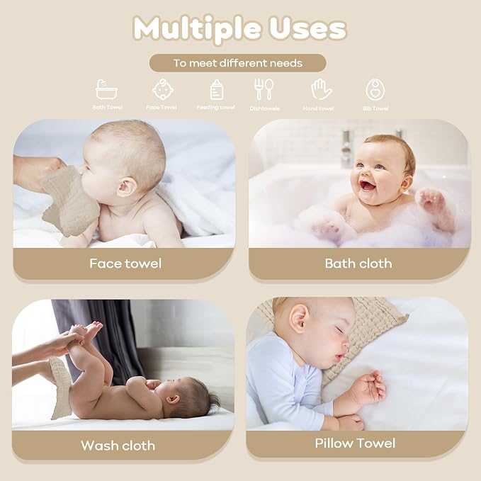 Yoofoss Muslin Baby Washcloths 100% Cotton Face Towels 6 Pack Wash Cloths - Image 6