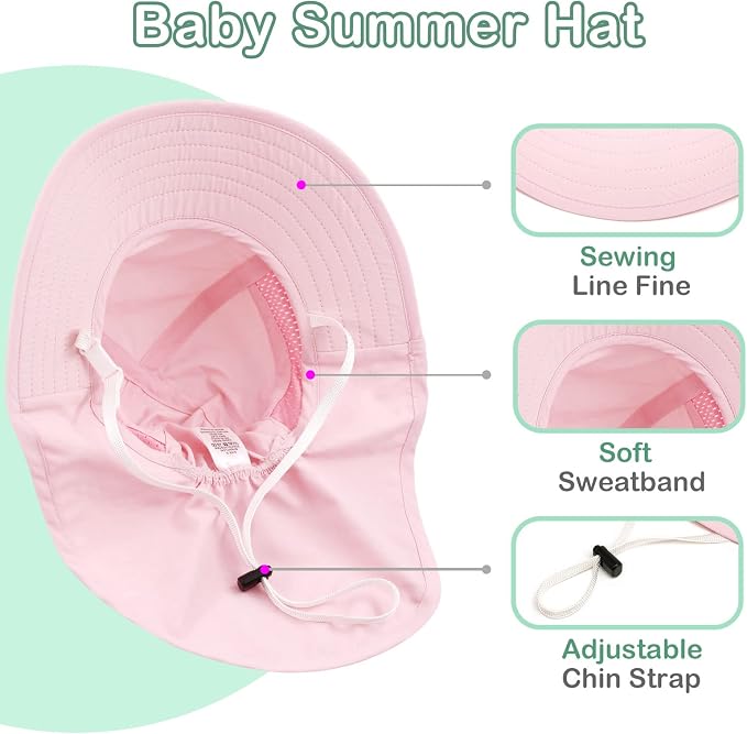 XIAOHAWANG Girls Sun Hat Baby Beach Hats Boys UPF 50+ Kids Summer Protection - Image 4