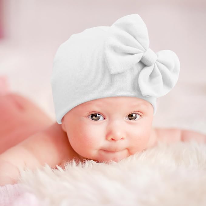 BQUBO Newborn Baby Hats Mittens Set Hospital Hat Beanie Infant Bow Hats Baby - Image 2