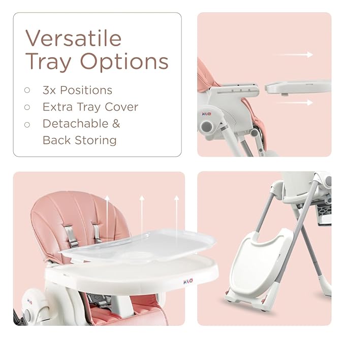KÜB 3-in-1 Foldable Baby High Chair, 7 Height & 4 Recline Adjustable Seat & Tray - Image 5