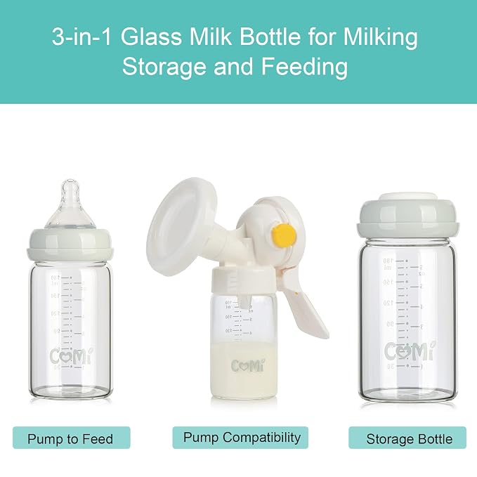 COMI Wide Neck Glass Breastmilk Collection n Storage Bottle, 6oz - Image 2