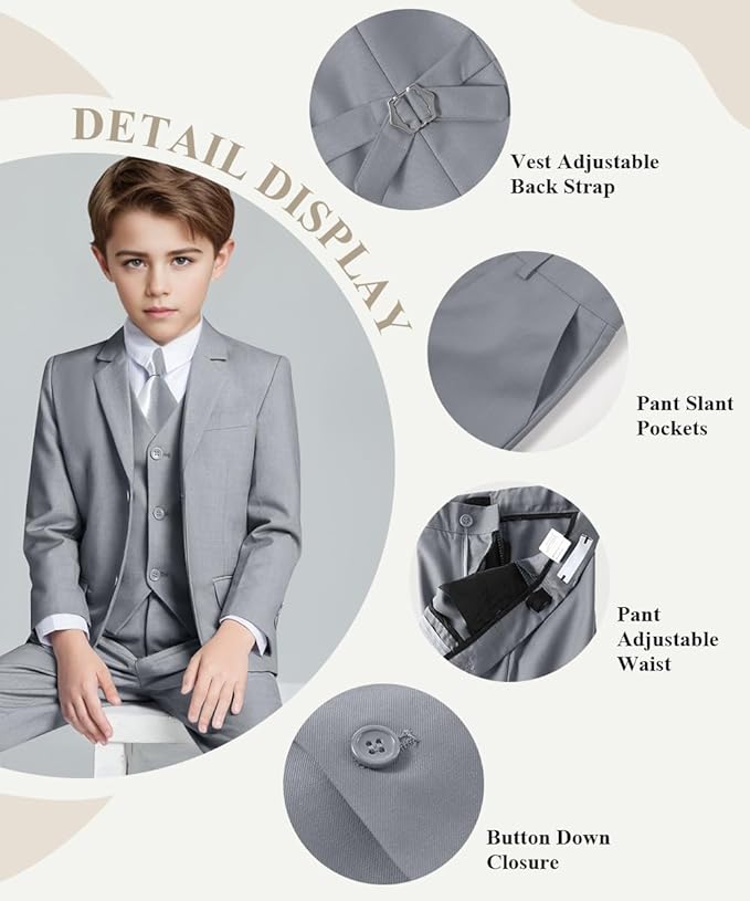 Visaccy Boys Suits Slim Fit Dress Clothes Ring Bearer Outfit - Image 2