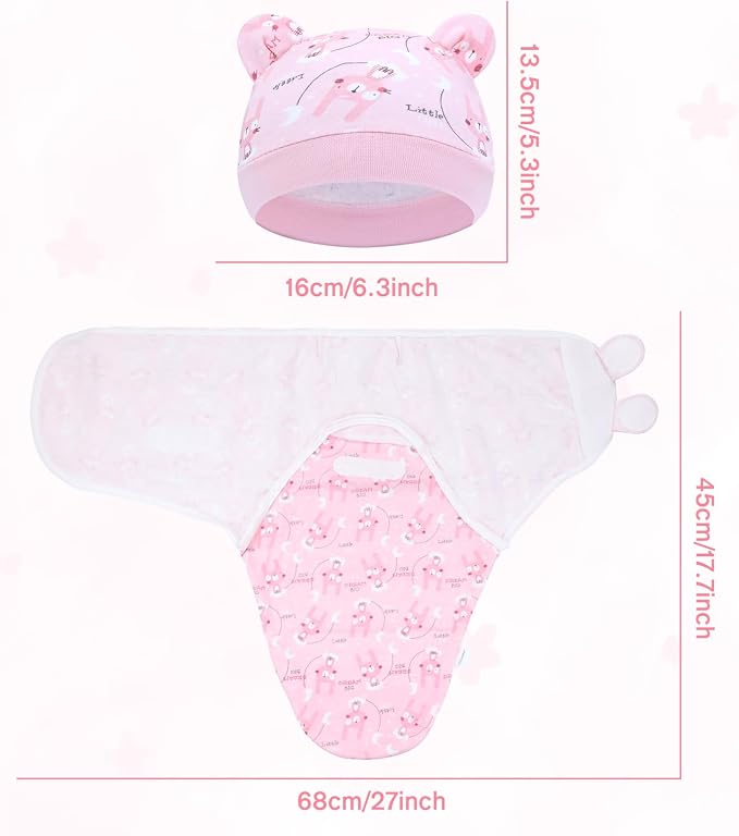 Cinaci 2 Pieces Adjustable Soft Cotton Baby Swaddle Sleep Sacks Hats Newborn - Image 2