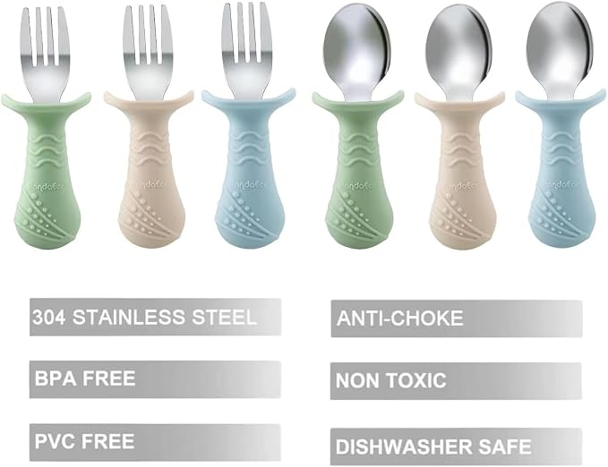 PandaEar Baby Toddler Fork and Spoon Utensil Set, 6 Pack Silicone Stainless - Image 3