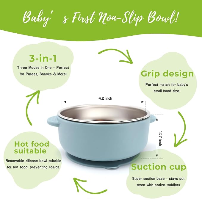3 Pack Stainless Steel Toddler Suction Bowls - Image 3