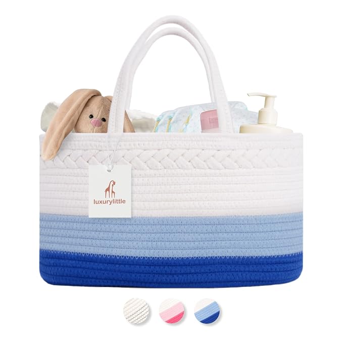 luxury little Diaper Caddy Organizer, Large Cotton Rope Nursery Basket by LuxuryLittle