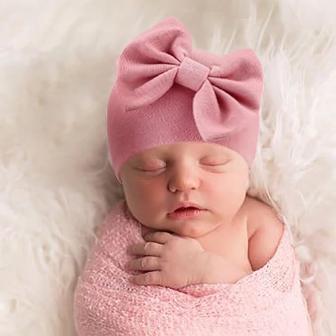 BQUBO Newborn Baby Hats Mittens Set Hospital Hat Beanie Infant Bow Hats Baby - Image 3