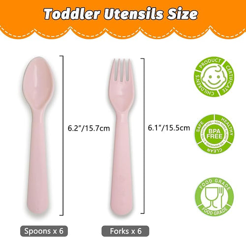 12 Pcs Kids Spoons and Forks Toddler Utensils Plastics Reusable Silverware Baby - Image 2