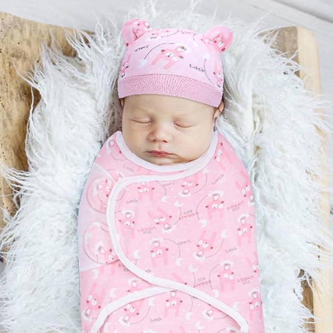 Cinaci 2 Pieces Adjustable Soft Cotton Baby Swaddle Sleep Sacks Hats Newborn - Image 6