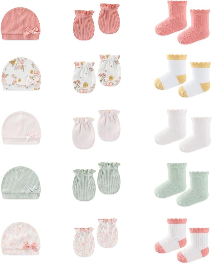 15 Pack Infant Hats Gloves Socks Unisex Baby Boy Girl Accessories Set Cotton by BABYSOLIS