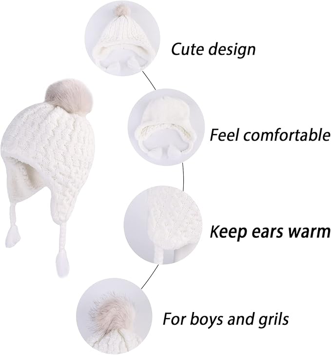 LANGZHEN Toddler Kids Infant Winter Hat, Earflap Knit Warm Cap Fleece Lined - Image 5