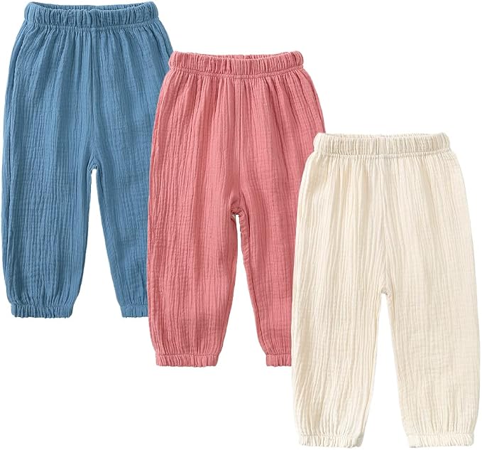 MYGBCPJS Baby Boys Girls Cotton Linen Trousers Kids Casual Ankle Pants Loose by MYGBCPJS