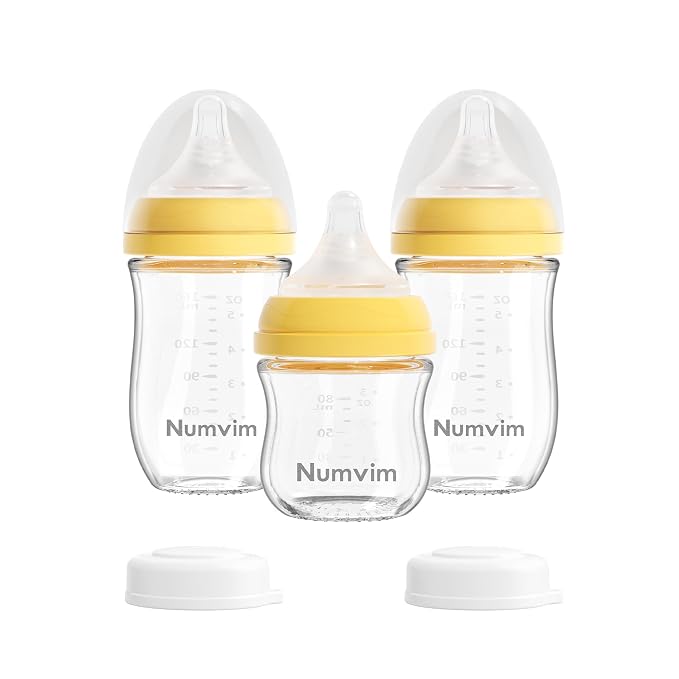 Natural Glass Baby Bottles Gentle & Extra Slow Flow, Newborn Breastfeeding by Numvim