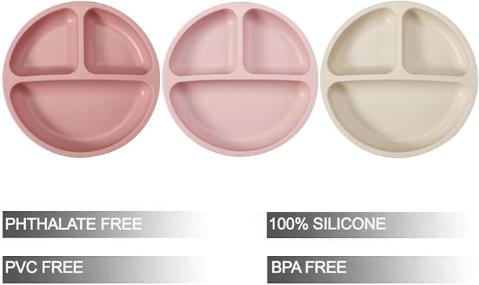 PandaEar 3 Pack Toddler Plates, Silicone Divided Suction Plate - Image 2