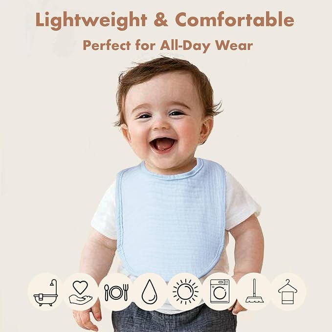 8-Pack Cotton Baby Drool Bibs - Image 3