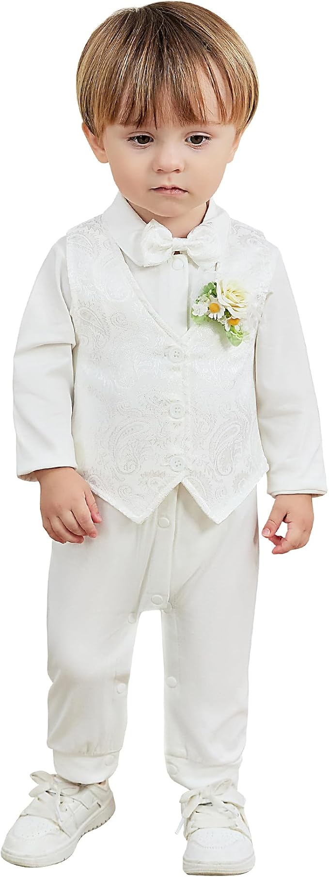 Baby Boy Clothes Gentleman Baby Suit Long Sleeve Romper+Vest+Bow Tie+Corsage by Unknown