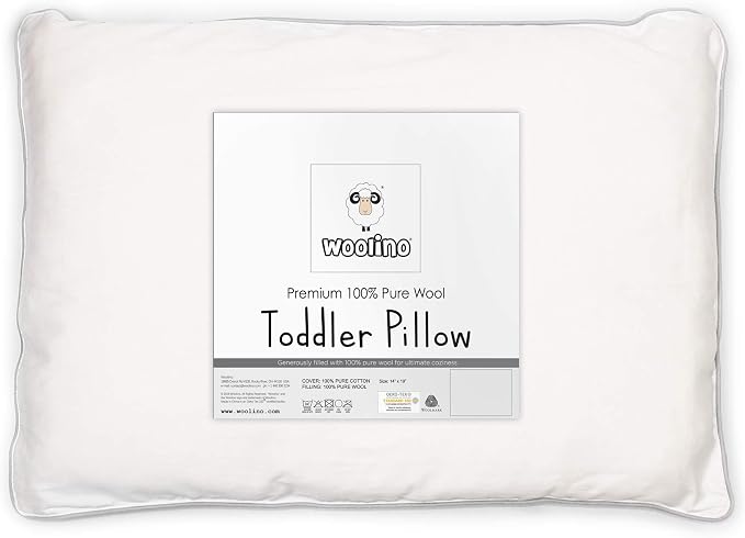 Woolino Toddler Pillow, Premium Breathable 100% Wool Fill & Cotton Cover by Woolino