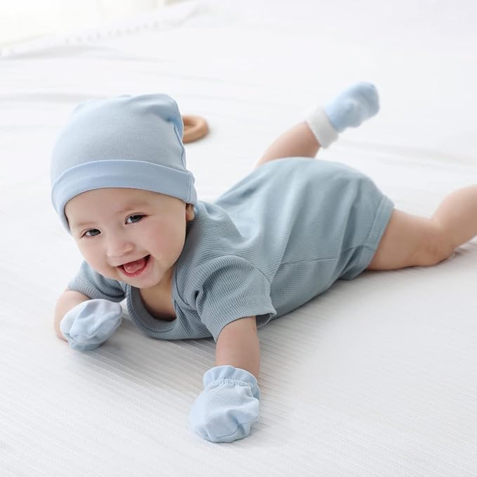 Newborn Baby Boy Girl Caps Mittens Socks Set Cotton Baby Essentials Accessories - Image 6