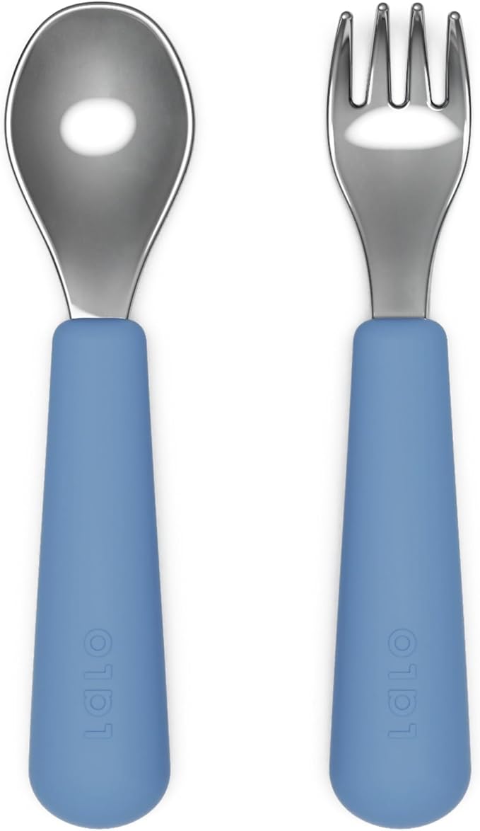 Lalo Utensils - Toddler Fork and Spoon Set - Stainless Steel and Silicone by Lalo