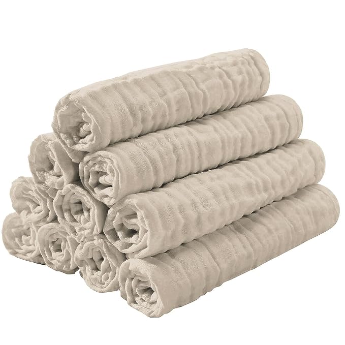 Yoofoss Muslin Burp Cloths for Baby 10 Pack 100% Organic Cotton Baby Washcloths - Image 6