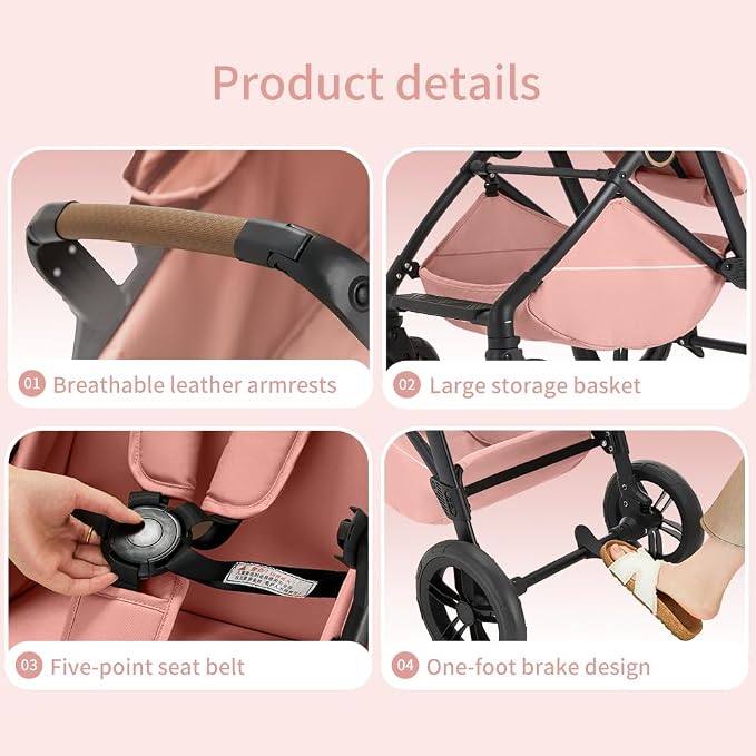2 in 1 Baby Stroller, High Landscape Infant Stroller Pram Foldable Pushchair - Image 7