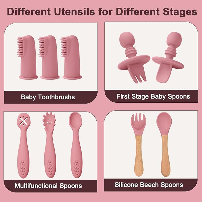 LITTLE RAWR Silicone Baby Feeding Set 14 Pcs, Baby Led Weaning Supplies - Image 6