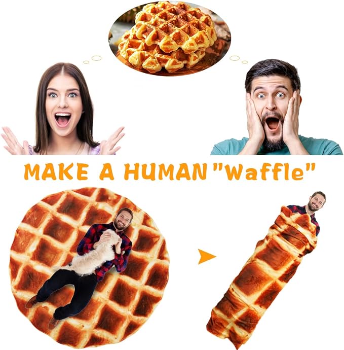 Waffle Blanket for Teen Kids, 60 inch Food Blanket for Funny Gifts, Round Throw - Image 3