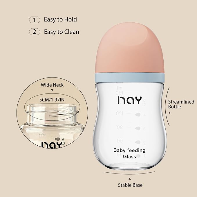 Natural Glass Baby Bottle Wide Neck, Anti-Colic Baby Bottle, Includes 4Pcs - Image 6